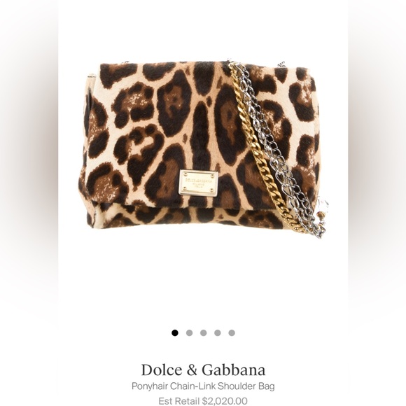 D&G Dolce & Gabanna Pony Hair Chain Link Shoulder Bag -Leopard print - Picture 2 of 4